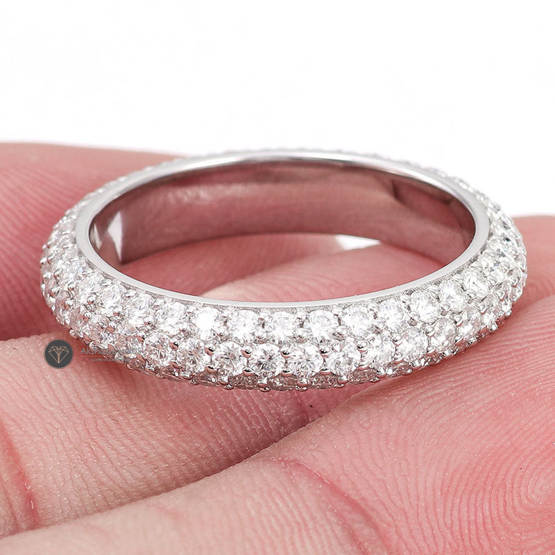 Round Cut Full Eternity Moissanite Three Row Pave Set Wedding Band