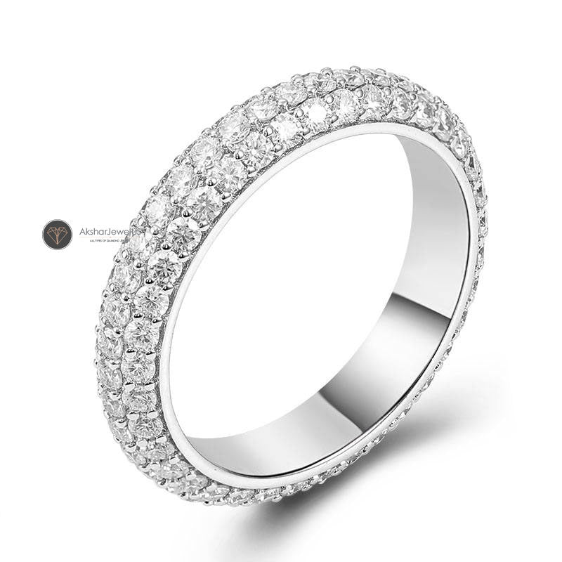 Round Cut Full Eternity Moissanite Three Row Pave Set Wedding Band