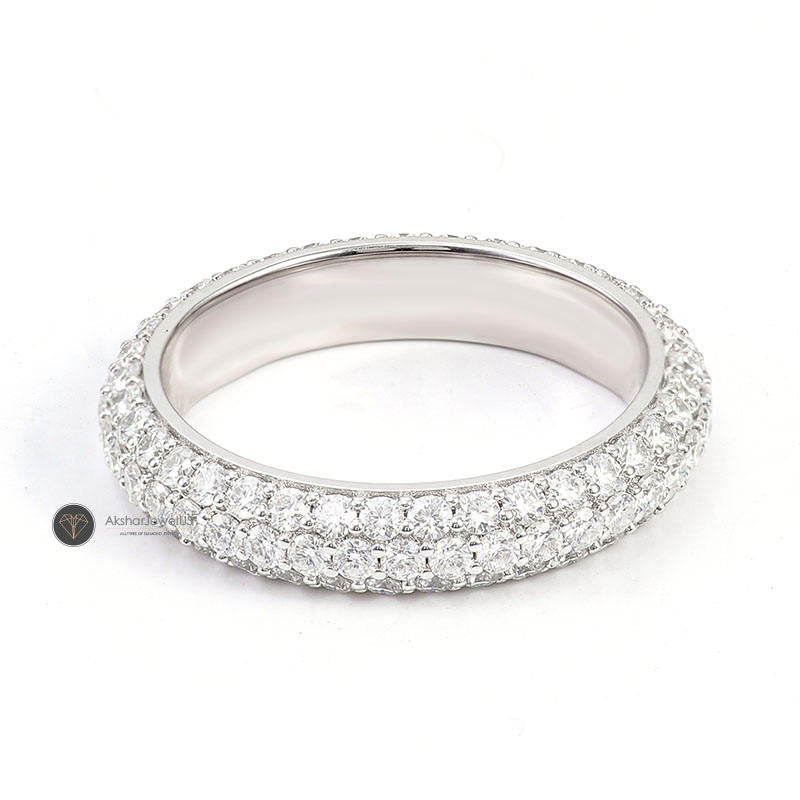 Round Cut Full Eternity Moissanite Three Row Pave Set Wedding Band