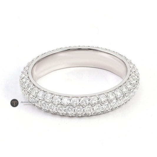 Round Cut Full Eternity Moissanite Three Row Pave Set Wedding Band, view 1