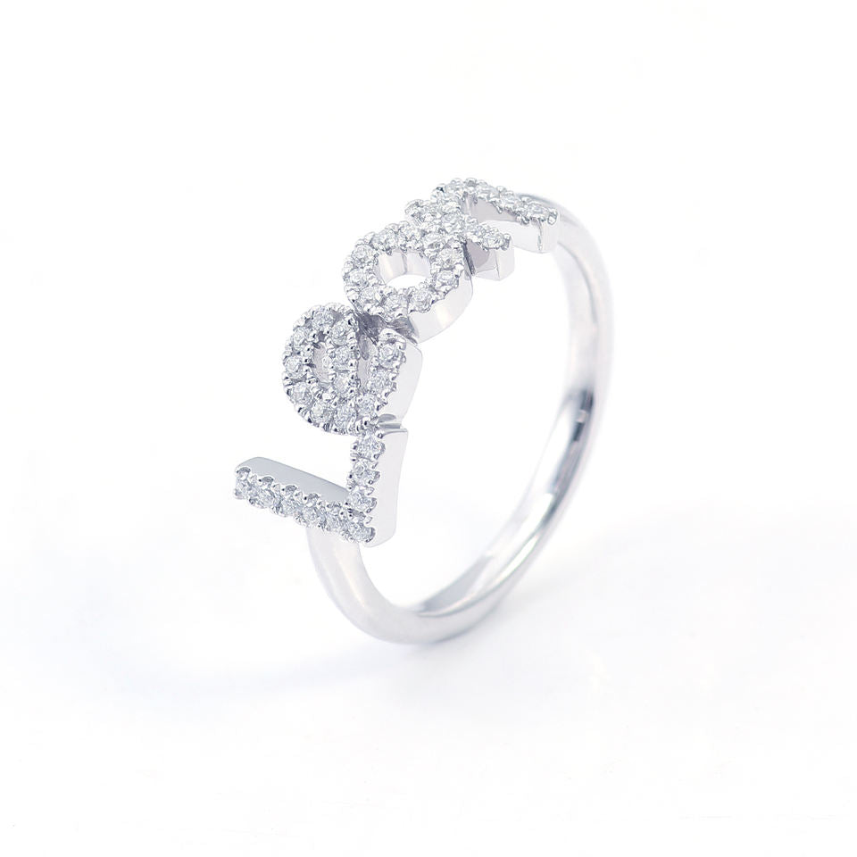 Round Cut lab Diamond Letter Ring, Custom Moissanite Letter Leon Ring