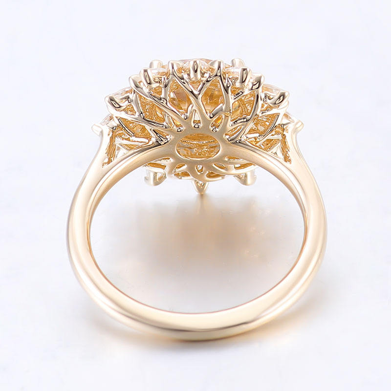 Vintage Style Round Cut Flower Halo Ring, Moissanite Diamond Marquise Cut Halo Ring