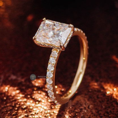 Radiant Hidden Halo Moissanite Ring, view 3