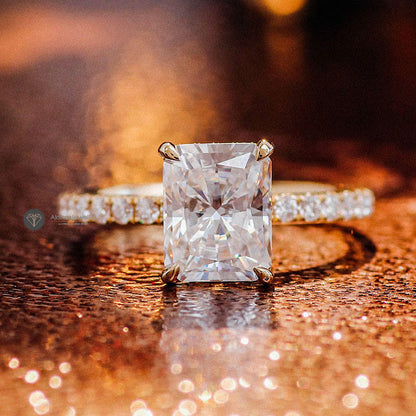 Radiant Hidden Halo Moissanite Ring, view 6