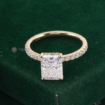 Radiant Hidden Halo Moissanite Ring, view 7