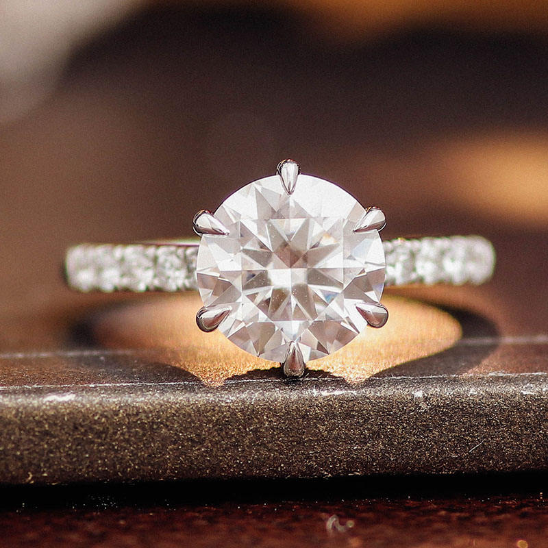 Hidden Halo Ring with Pave Setting, Round Moissanite Wedding Ring