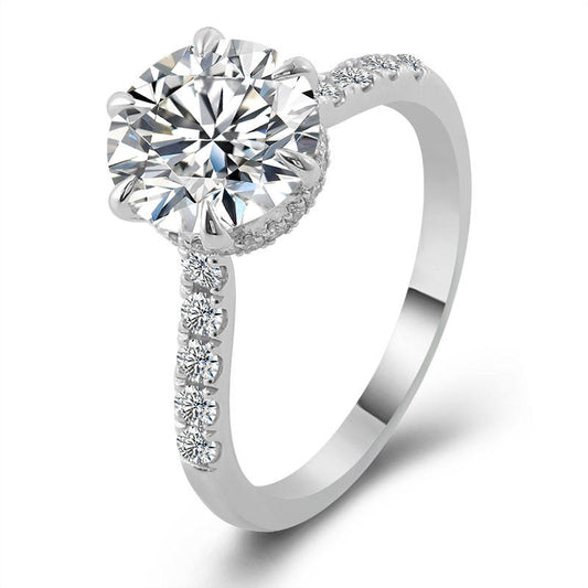 Hidden Halo Ring with Pave Setting, Round Moissanite Wedding Ring, view 2
