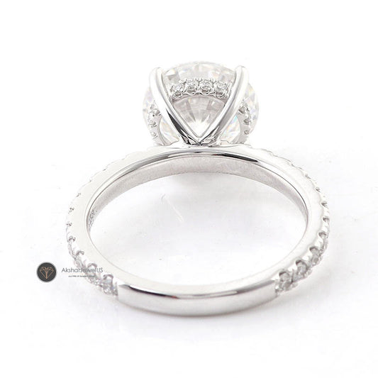 Round Cut Moissanite Hidden Halo With Side Accent Ring, view 1