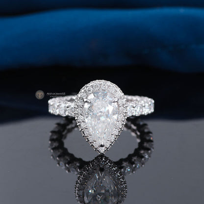Elongated Pear Halo Moissanite Ring, Hidden Halo Wedding Ring, view 5