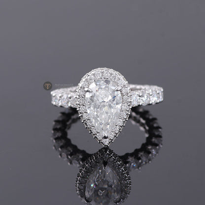 Elongated Pear Halo Moissanite Ring, Hidden Halo Wedding Ring, view 4