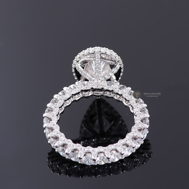 Elongated Pear Halo Moissanite Ring, Hidden Halo Wedding Ring