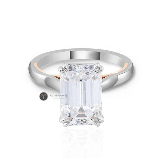 Emerald Cut Moissanite Two Tone Solitaire Engagement Vintage Ring Gift, view 1