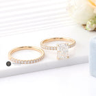 Emerald Cut Hidden Halo Pave Moissanite Engagement Ring Set