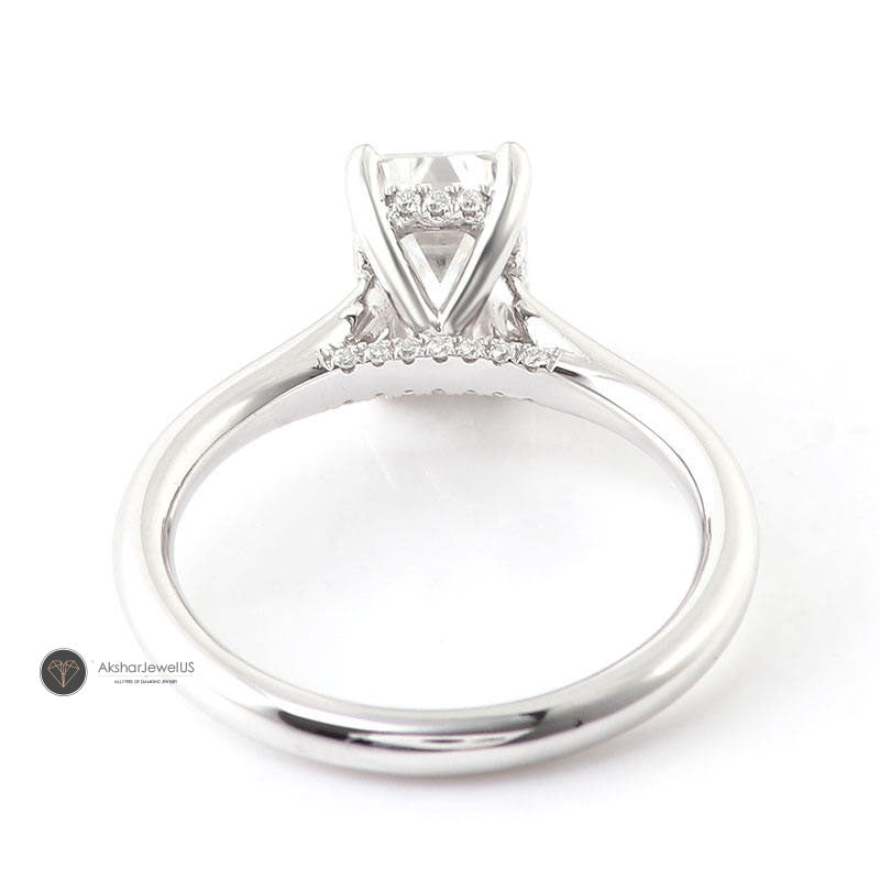 Emerald Cut Solitaire Moissanite Ring, Hidden Halo Promise Ring