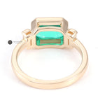 Green Emerald Cut Three Stone Half Bezel Set Moissanite East West Ring