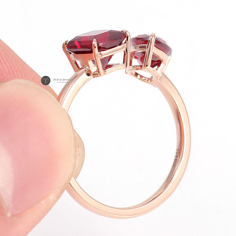 Red Ruby Pear & Radiant Cut Toi Et Moi Two Stone Ring