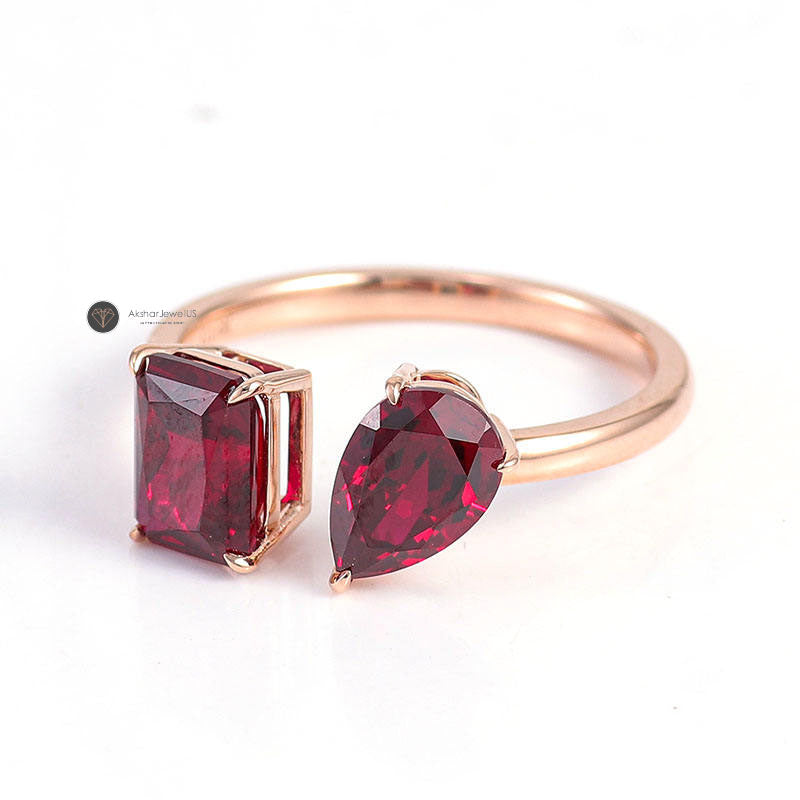 Red Ruby Pear & Radiant Cut Toi Et Moi Two Stone Ring