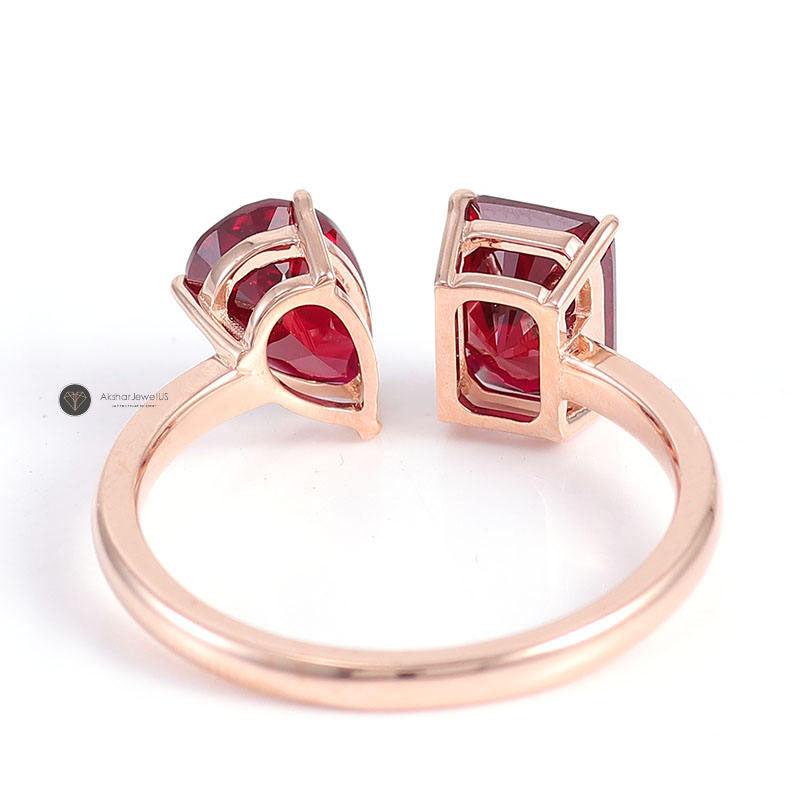 Red Ruby Pear & Radiant Cut Toi Et Moi Two Stone Ring