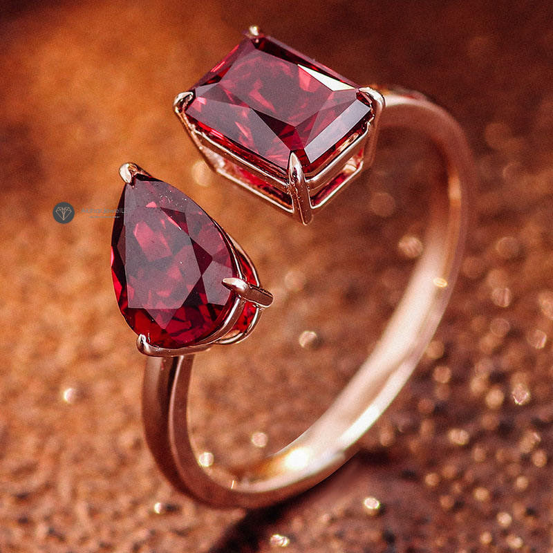 Red Ruby Pear & Radiant Cut Toi Et Moi Two Stone Ring