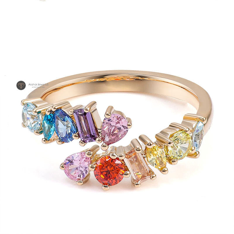 Toi Et Moi Ring, Multi Colored Multi Stone Gemstone Ring, Anniversary Multi Color Ring