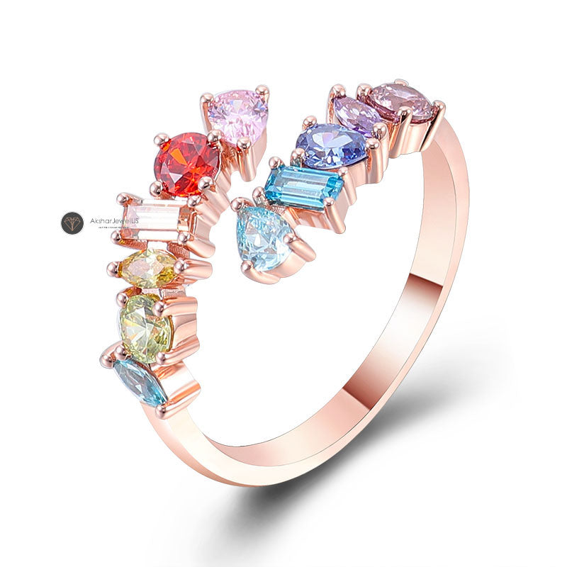 Toi Et Moi Ring, Multi Colored Multi Stone Gemstone Ring, Anniversary Multi Color Ring