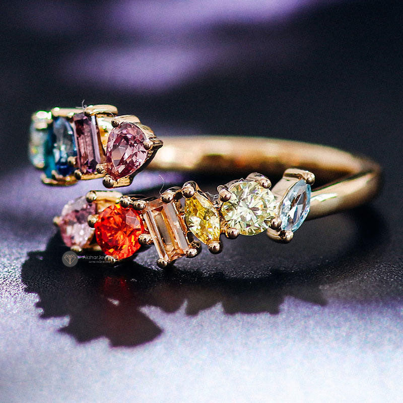 Toi Et Moi Ring, Multi Colored Multi Stone Gemstone Ring, Anniversary Multi Color Ring