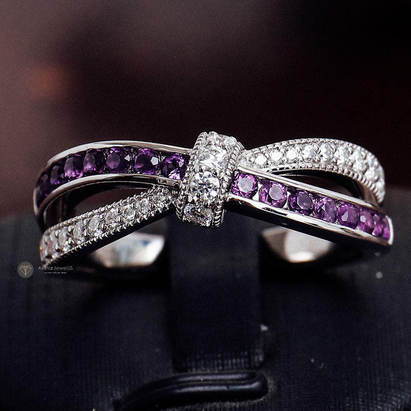 Lovable Infinity Purple Minimalist Diamond Twisted Style Dainty Wedding Ring