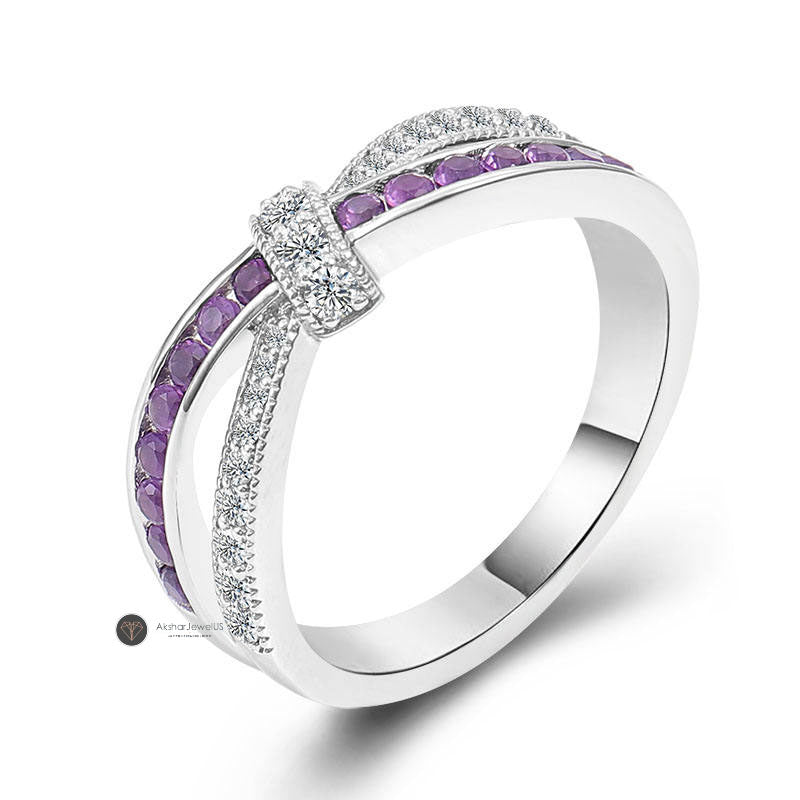 Lovable Infinity Purple Minimalist Diamond Twisted Style Dainty Wedding Ring