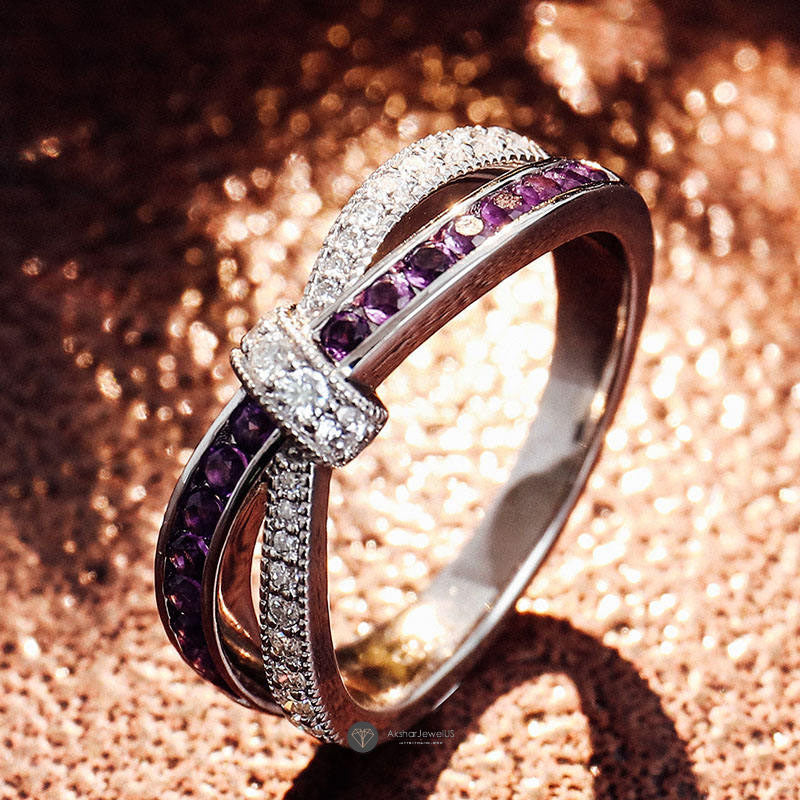 Lovable Infinity Purple Minimalist Diamond Twisted Style Dainty Wedding Ring