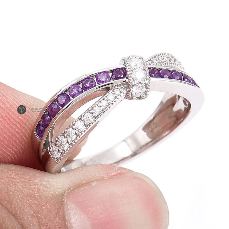 Lovable Infinity Purple Minimalist Diamond Twisted Style Dainty Wedding Ring