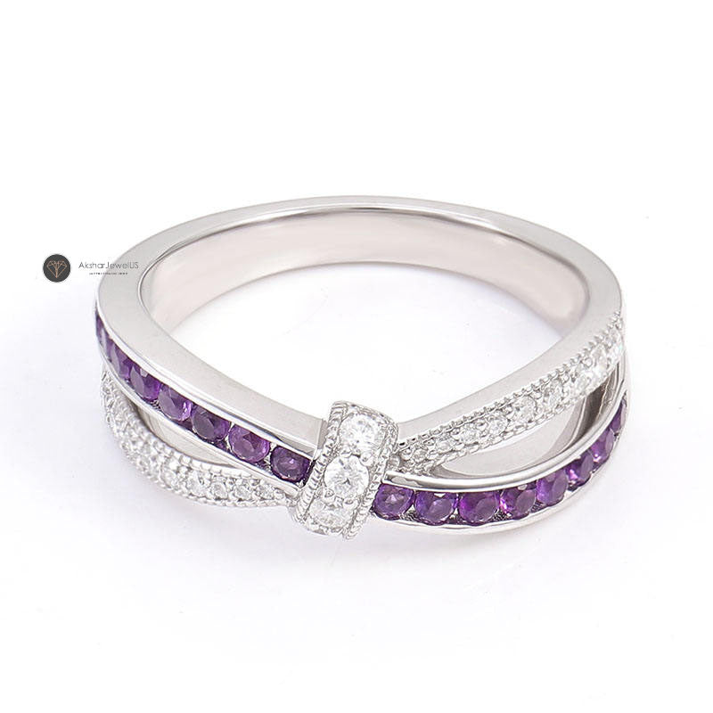 Lovable Infinity Purple Minimalist Diamond Twisted Style Dainty Wedding Ring