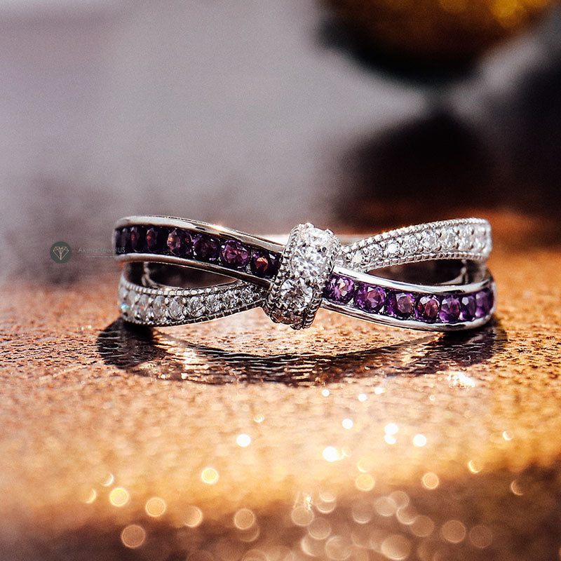 Lovable Infinity Purple Minimalist Diamond Twisted Style Dainty Wedding Ring