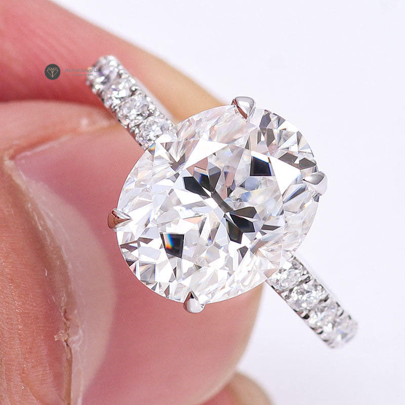 1.00CT To 5.00 CT Oval Cut Moissanite Ring, Hidden Halo Engagement Ring 