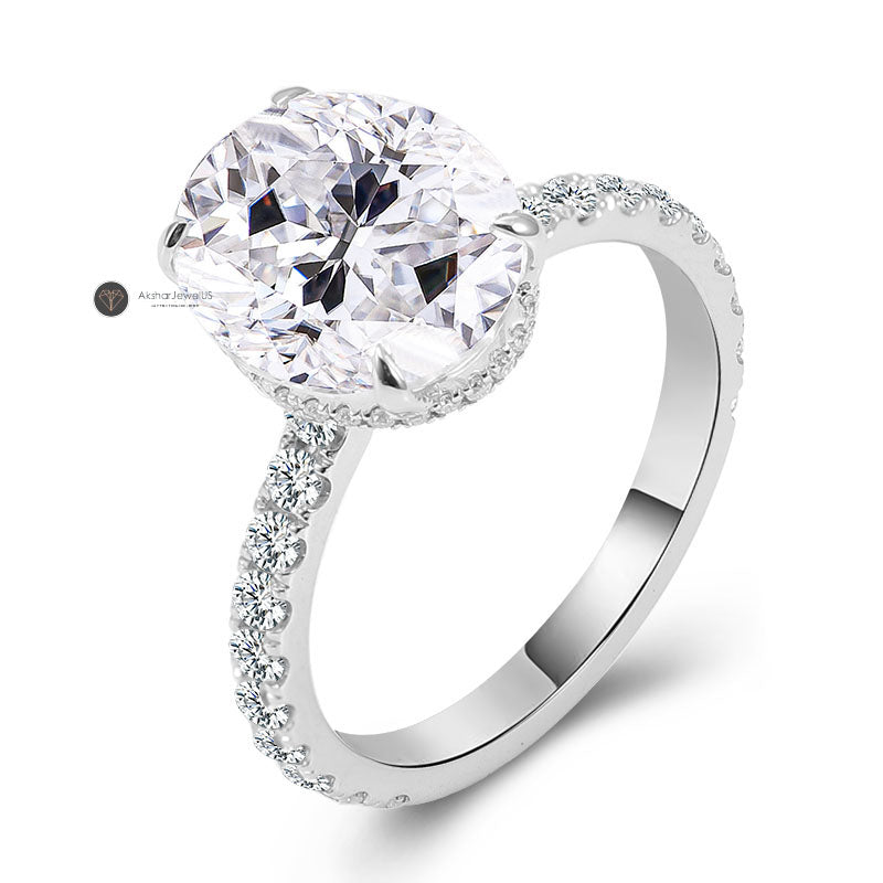 1.00CT To 5.00 CT Oval Cut Moissanite Ring, Hidden Halo Engagement Ring 