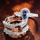 Fancy Blue Pear Moissanite Halo Engagement Ring Set