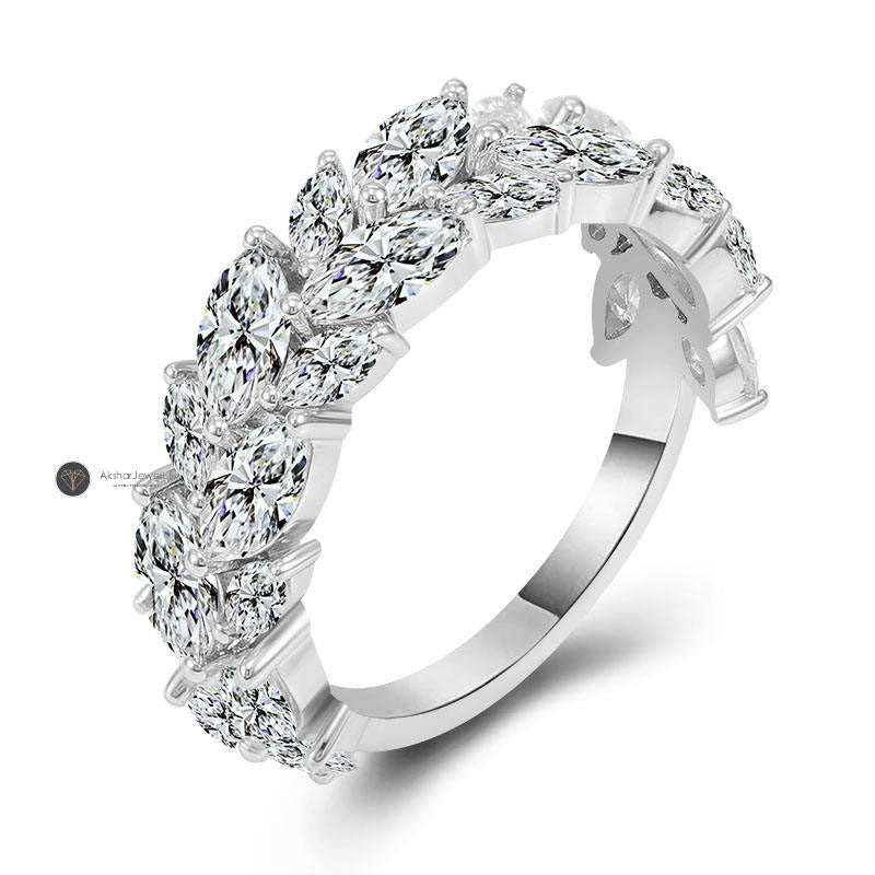 Moissanite Marquise Cut Diamond Cluster Wedding Band