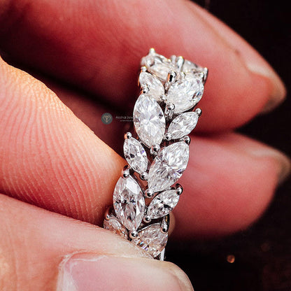 Moissanite Marquise Cut Diamond Cluster Wedding Band