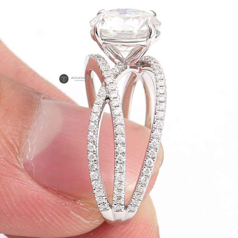 Round Brilliant Cut Lab Diamond Infinity Ring, Moissanite Twisted Shank Ring