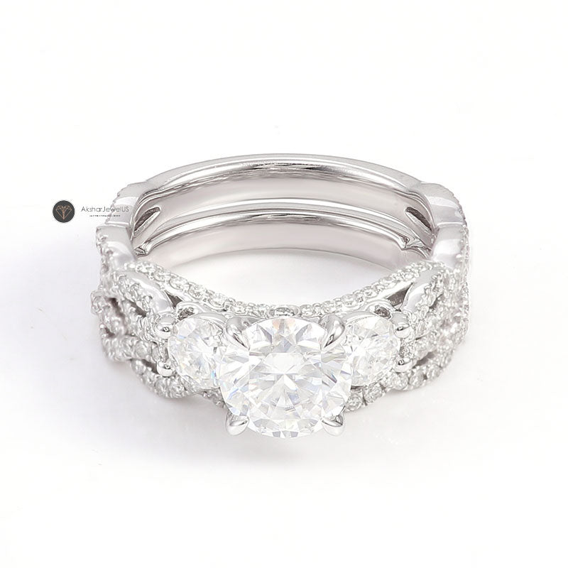 Round 1.50ct Moissanite Twist Band Bridal Wedding Ring Set