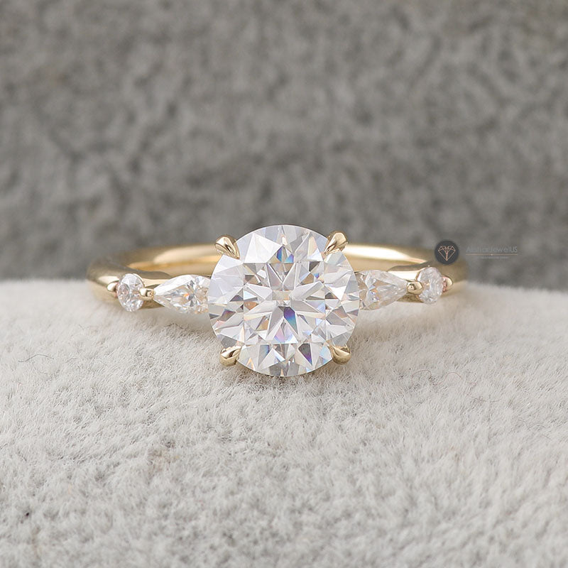 Round And Pear Cut Moissanite Engagement Ring