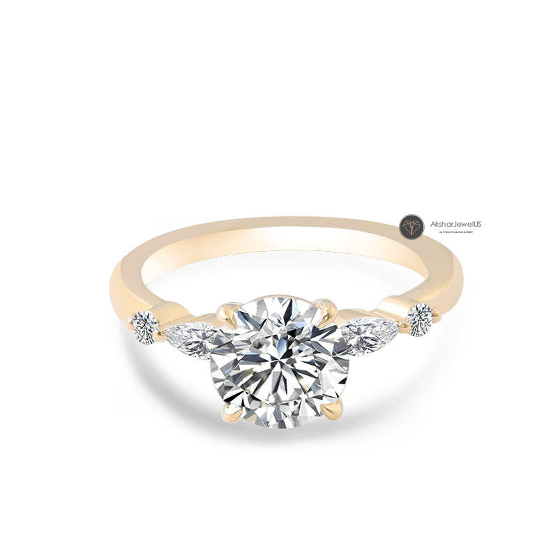 Round And Pear Cut Moissanite Engagement Ring