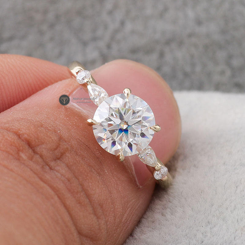 Round And Pear Cut Moissanite Engagement Ring