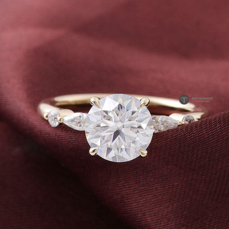 Round And Pear Cut Moissanite Engagement Ring