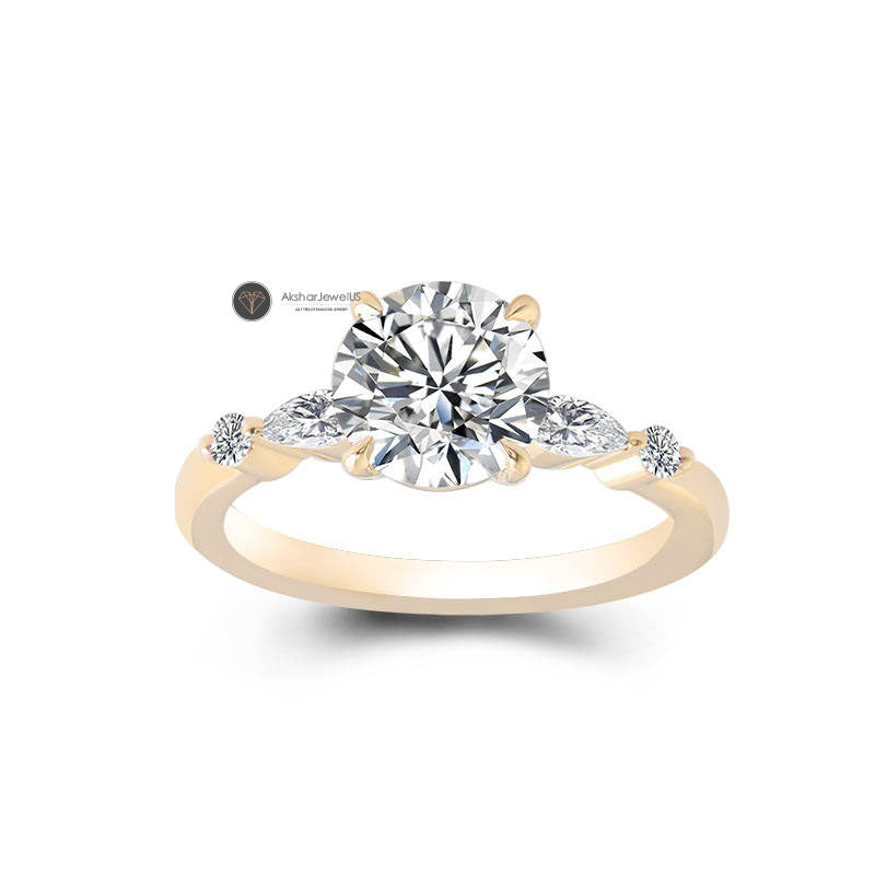 Round And Pear Cut Moissanite Engagement Ring