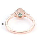 Green Hexagon Half Bezel Set Three Stone Moissanite Ring