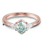 Green Hexagon Half Bezel Set Three Stone Moissanite Ring
