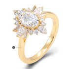 Elongated Oval Cut halo Cluster Moissanite Ring Set