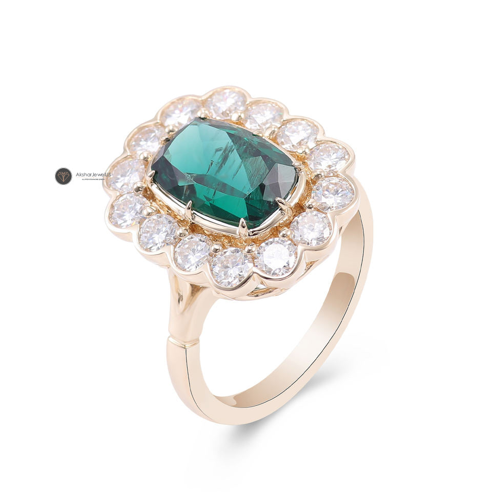 1.0CT to 5.0CT Green Emerald Elongated Cushion Cut Vintage Style Ring, Cluster Halo Ring