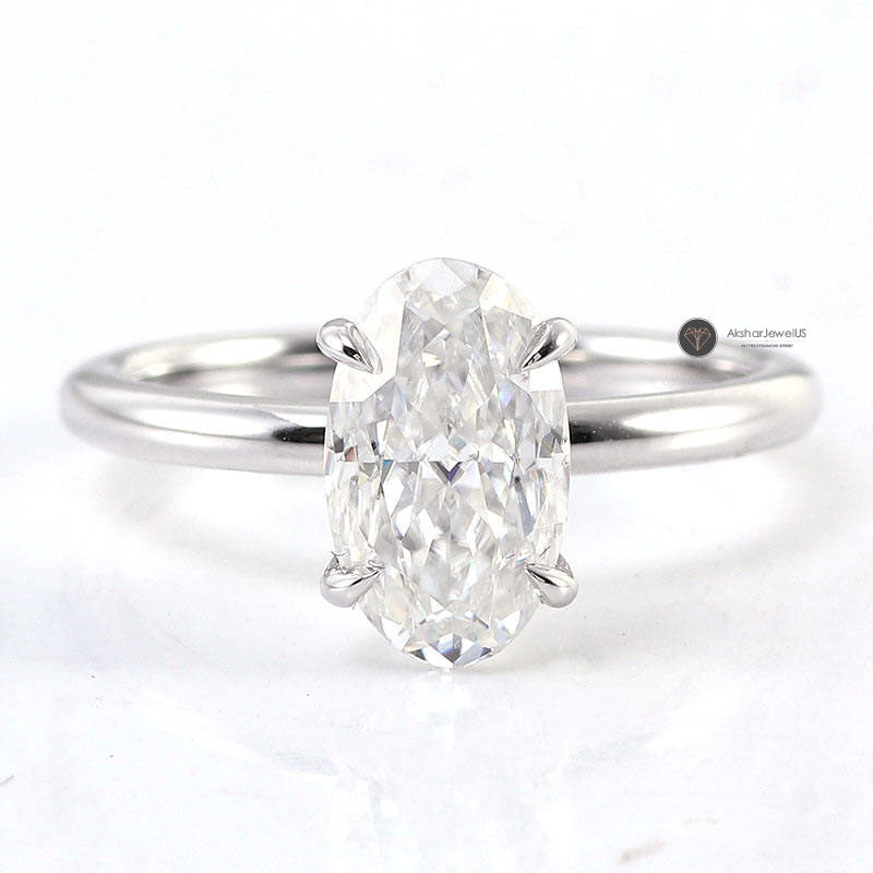 Elongated Crushed Ice Oval Cut Moissanite Solitaire Engagement Ring