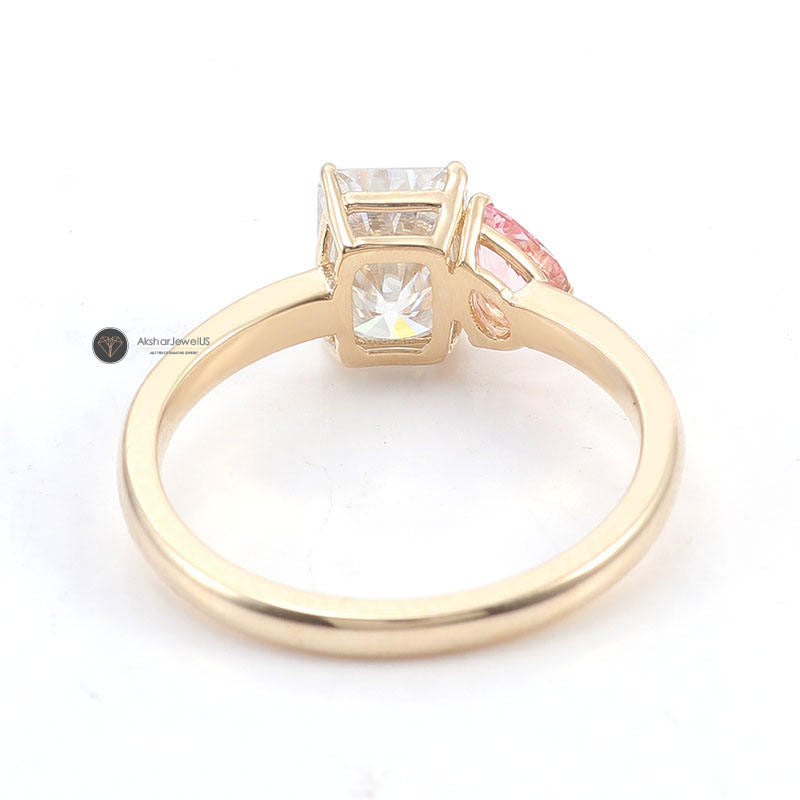 Radiant & Pink Pear Cut Moissanite Diamond Vintage Ring, Toi Et Moi Ring,